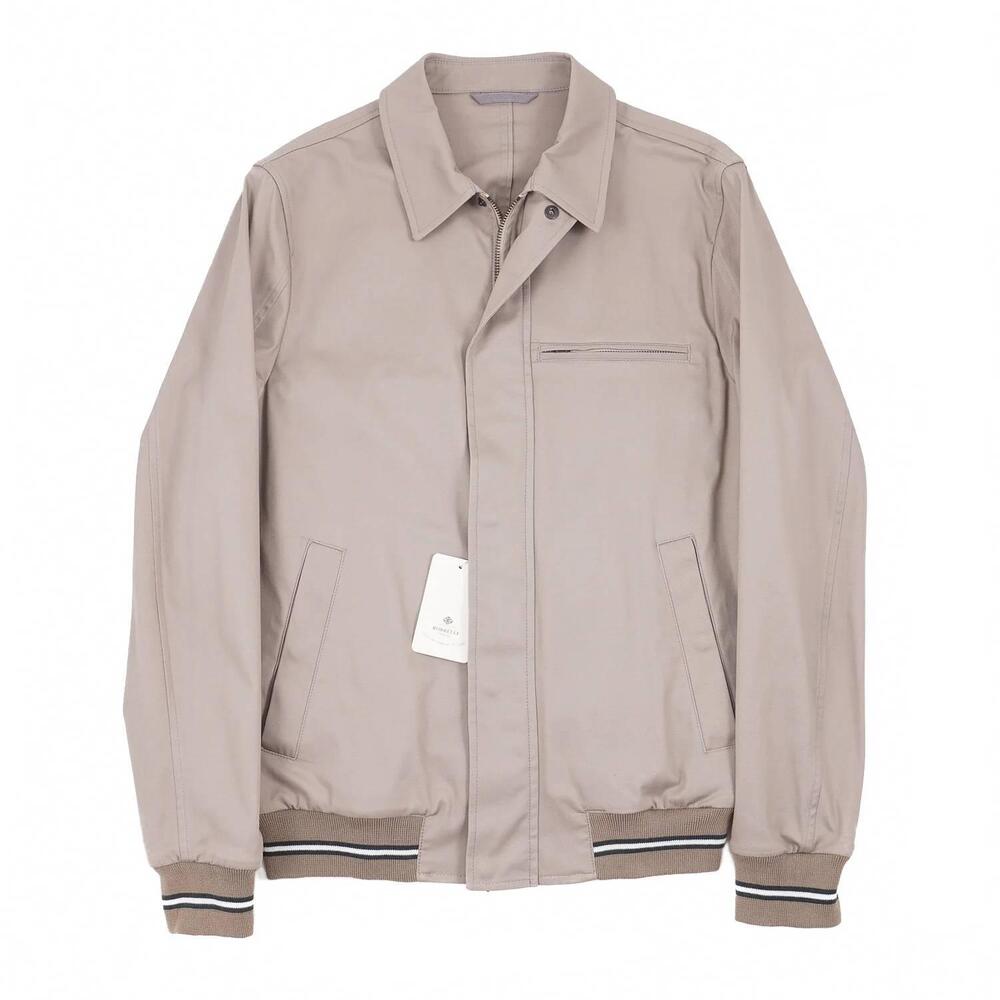 NEW LUIGI BORRELLI NAPOLI men's cotton flight jacket with knit details in stone